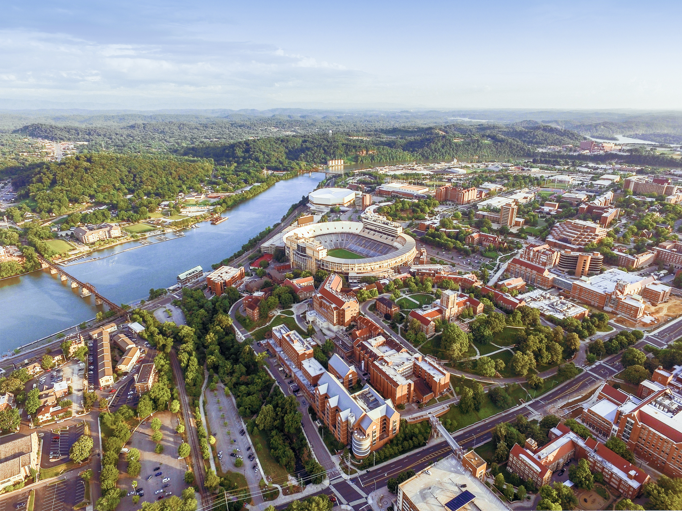 University of Tennessee aerial shot with the Tennessee River