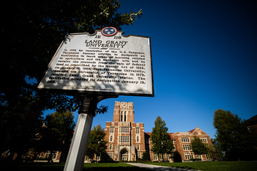 Land Grant University sign in front of Ayres Hall on November 03, 2020.