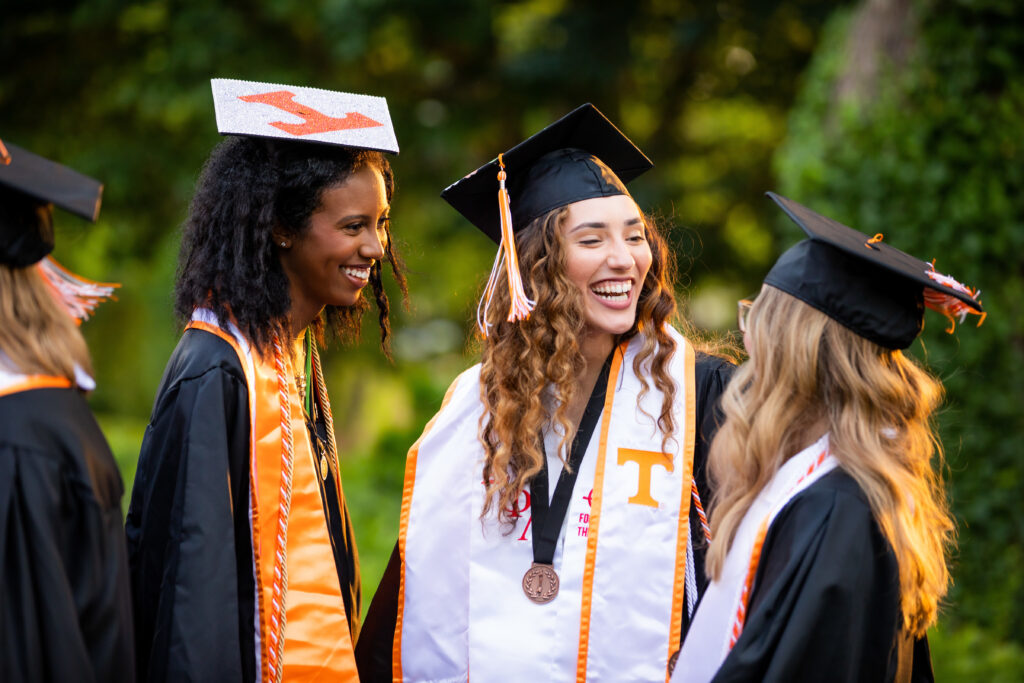 Graduates visit before Torch Night: A Farewell to Thee, one of UT’s oldest senior traditions, at Ayres Hall on May 19, 2022. Photo by Steven Bridges/University of Tennessee
