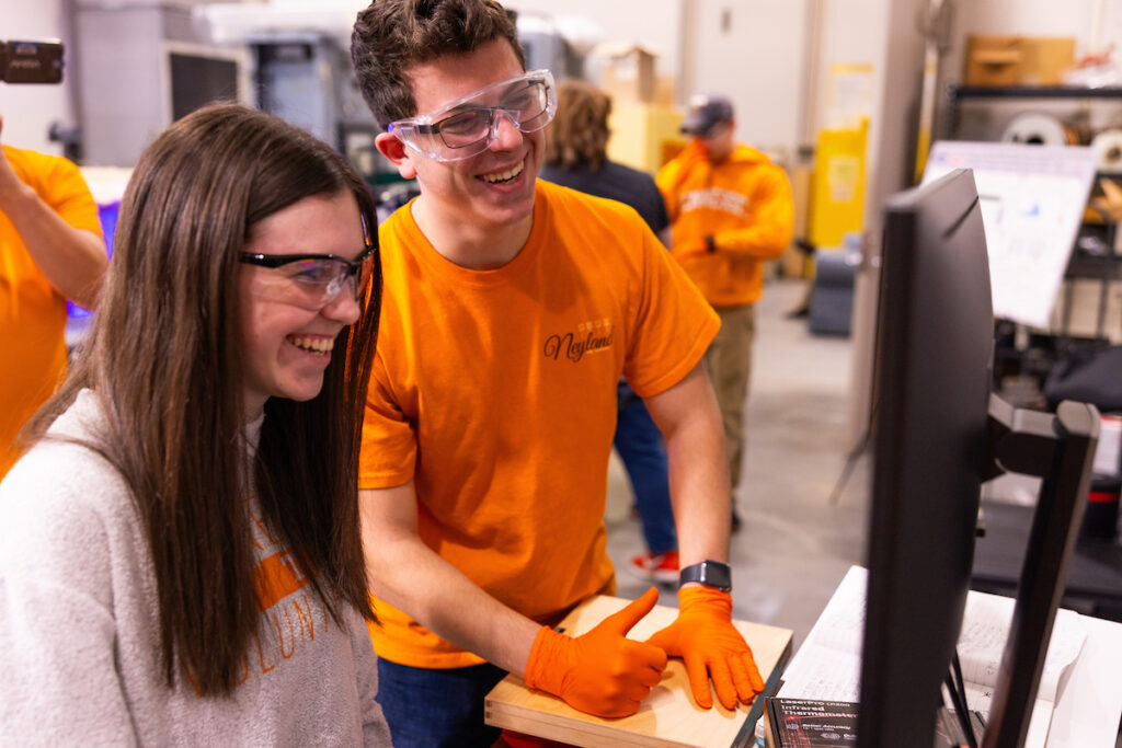 Students work with on a thermal test on a VW lift gate in a lab inside the Science & Engineering Building SERF 104 105 on December 02, 2022. Photo by Steven Bridges/University of Tennessee.